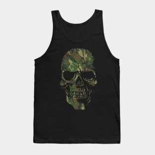 Skull Graphic - Cool Badass Distressed Art - Camo Green Tank Top